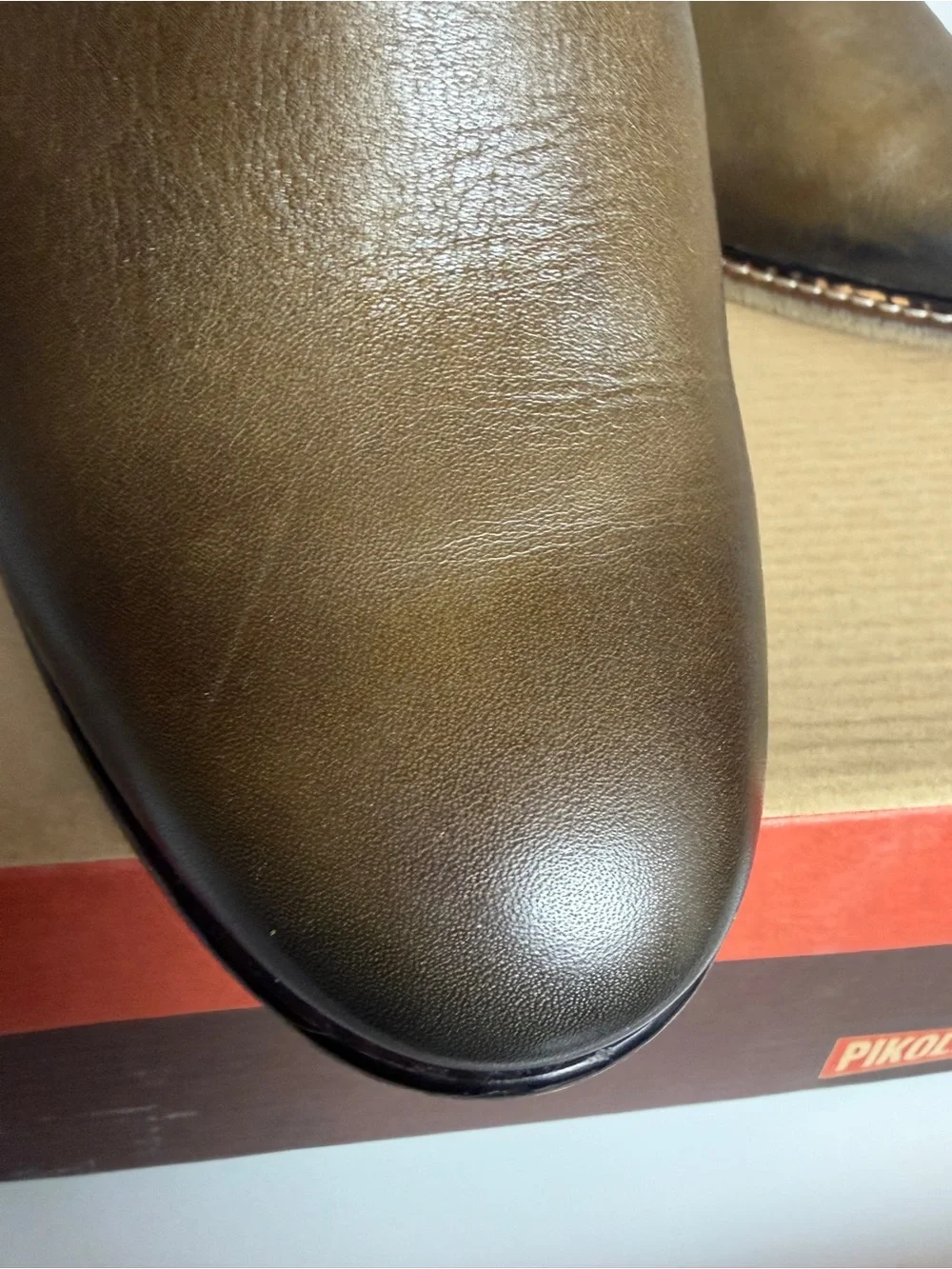 PIKOLINOS Zaragoza Leather Ankle Boots with Tassel Wrap in Moss Brown; Size 39